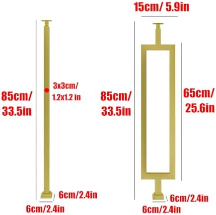 Gold Wrought Iron Stair Balusters - Rust-Resistant 3x3cm Square Spindles for Indoor/Outdoor Use - Adjustable Angle, Lightweight, Durable Staircase Railing Set