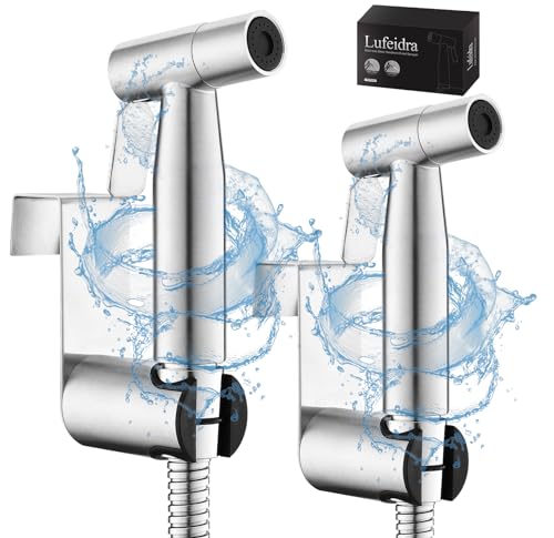 Handheld Toilet Bidet Sprayer for Toilet-Adjustable Water Pressure Control with Bidet Hose for Feminine Wash, Stainless Steel Brushed Nickel Cloth Diaper for Baby Wash (Stainless Steel, 2 Pack) by LUFEIDRA - Used condition - US$35.34