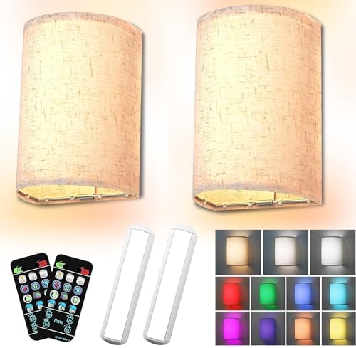Warmiehomy Rechargeable Wall Lights Set Of 2, Battery Operated Wireless Wall Sconces With Remote & Dimmable Bulb, 3 Color Temperature & 16 RGB Colors, Indoor Wall Lamp For Living Room Bedroom, Chrome