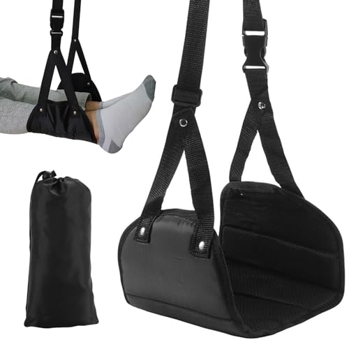 1Pcs Airplane Footrest,Portable Flat Travel Foot Rest,Adjustable Folding Hanging Foot Hammock Comfortable Soft Padded Travel Accessories for Airplane, Office, Under Desk, Car, Home Relaxing