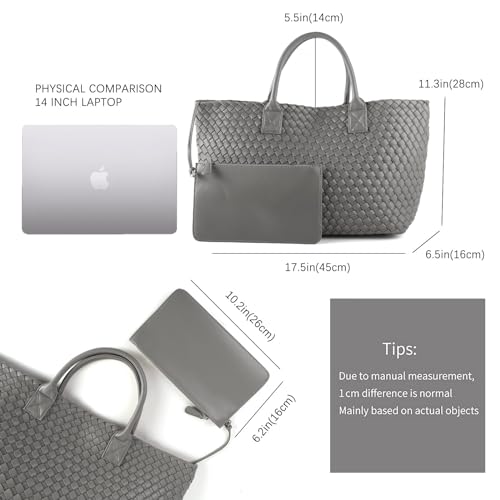 Image of Woven Tote Bag for Women Retro Handwoven Shoulder Travel Handbag Large Capacity Hobo Vegan Leather Bags with Purse