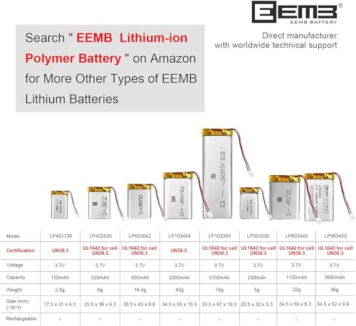 EEMB Lithium Polymer Akku 3,7 V 250mAh 502030 Wiederaufladbarer Lipo-Akku mit JST-Anschluss für VXI Blue Parrott – bestätigen Sie die Polarität des Geräts und des Anschlusses vor dem Kauf(1)