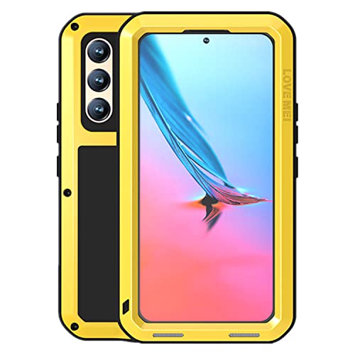 LOVE MEI Samsung Galaxy S22 Case, Outdoor Sports Waterproof Military Heavy Duty Shockproof Dust/Dirt Proof Hybrid Aluminum Metal+Silicone+Tempered Glass Case Hard Cover for Samsung Galaxy S22 (Black)