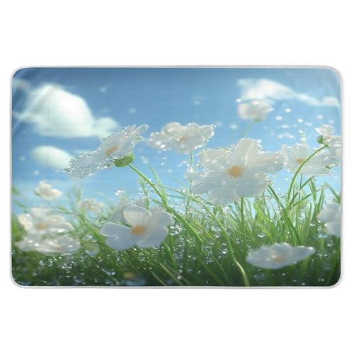 Takiito White Flowers Bed Pad Reusable Bed Underpad Washable Waterproof Leak-Proof Quick Dry Incontinence Pee Pad for Toddlers Kids Adults Pets 34x52 in