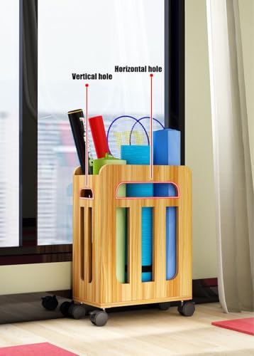Cesta con Ruedas para Esterilla de Yoga, Organizador de Esquina para Equipos de Fitness para Rodillo de Espuma, Correas de Yoga y Bandas de Resistencia (marrón)
