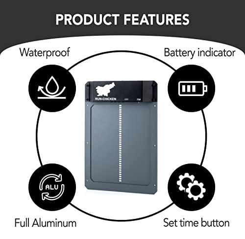 Run-Chicken Door (Gray) Automatic Chicken Coop Door Opener With Timer, Programmable Light Sensor, Battery Powered, Evening And Morning Delay, Aluminum Door, Automatic Chicken Door Opener Model T50 #TOP1