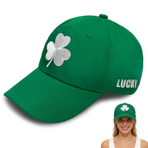 St Patricks Day Shamrock Hat for Men Women, Embroidered Lucky Caps with Adjustable Green Clovers, Irish St. Patrick's Day Accessories