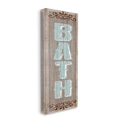 Stupell Industries Rustic Charm Bath Sign Blue Brown Family Bathroom,