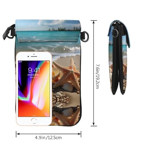 Cell Phone Purse Seashells Starfish On Beach Printed Leather Small Crossbody Bags Lightweight Mini Shoulder Bag3