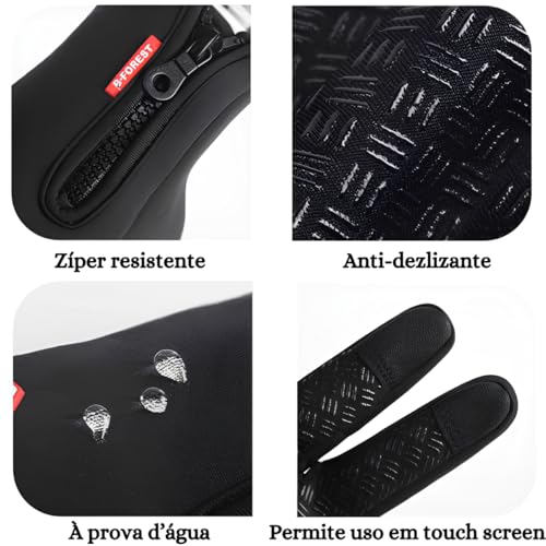 Luvas Térmicas para Moto e Bike, Impermeável, Touch Screen, Antiderrapante, Preta