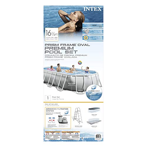Intex 26795Eh Prism Frame Premium Oval Above Ground Swimming Pool Set: 16.6Ft X 9Ft X 48In – Includes 1500 Gph Cartridge Filter Pump – Removable Ladder – Pool Cover – Ground Cloth #TOP5