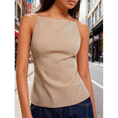 Image of heyheyshine Women's Halter Summer Casual Y2K Crop Tee Backless Crop Cami Tops Strap Tie Up Camisole Sleeveless