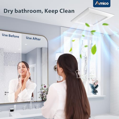 Amico Ventilador de extracción para baño, 1.5 sones, 160 CFM, sin necesidad de acceso a ático, ventilación con rejilla moderna para techo, conducto de 4 pulgadas, abertura en techo de 10.7'' x 10.7'', certificado ETL y FCC miniatura 5
