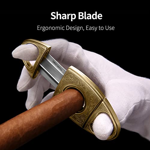 V-Cut Cigar Cutter, Sharp Blade Stainless Steel Carved Cigar Guillotine Scissors With Gift Box(Color:gold) #TOP2