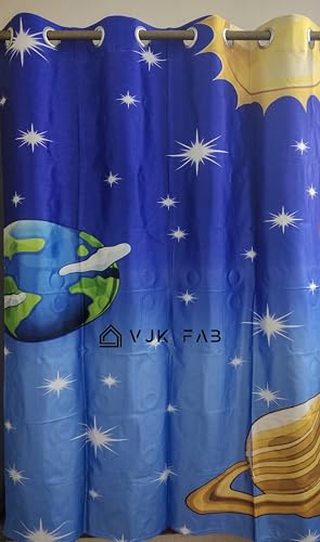 Image of Heavy Fabric 3D Space Design Curtains for Kids Room, School, Kids Care Home, Window, Door, 4x9 feet Long Set of 3 Pc, Blue
