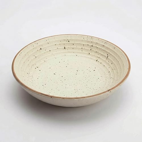 Image of miah decor Stoneware Serving Bowl (950 ml) | 22.8 cm Ceramic Pasta Bowl | Microwave Safe | Handmade Matte Finish Shallow Bowl for Salad, Noodles, Maggi & Soup