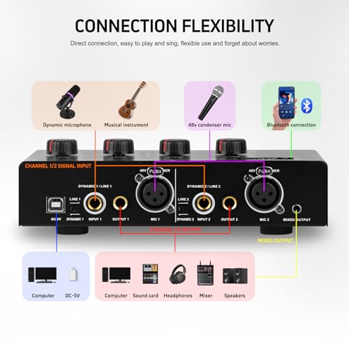 Micfuns Microphone Preamp Mic Booster 4 Input Max 25db DI Box with 48V Phantom Power for Dynamic and Condenser Mic (MC02) - Thumbnail 2
