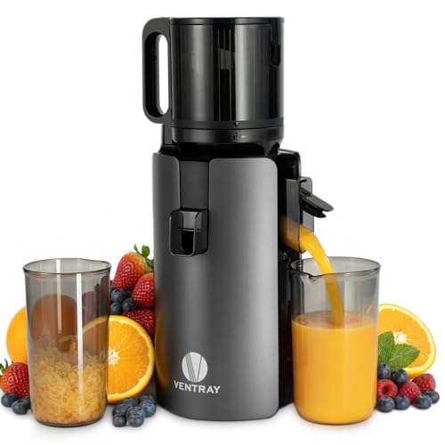 Image of Ventray Cold Press Juicer, Slow Masticating Juicer Machine with 4.7" Wide Feed Chute for Whole Vegetables & Fruits, Juice Extractor High Juice Yield, Easy to Clean
