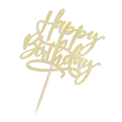Glitter Happy Birthday Cake Topper, Golden Glitter Happy Birthday Cake Decorationsuitable For Party Decoration For Anniversary/Birthday (Golden) #TOP4