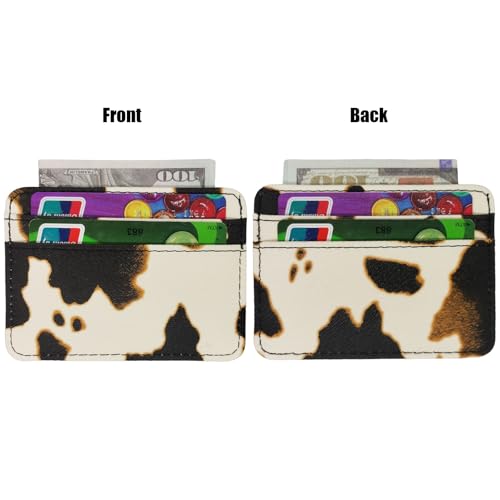Credit Card Holder Wallet,1PC Cow Pattern Leather Small Card Holder Slim Wallet,Thin Card Organizer Front Pocket Wallet for Women Men (Cow Pattern)3
