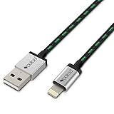 [Apple MFi Certified] Bolse® Apple Lightning to USB Cable - 6 Feet / 1.8m - Extra Long Cloth Jacketed Tangle-Free USB 2.0 A to 8 Pin Cable for iPhone 6, 5, 5s, 5c, iPad 4th gen, iPad Air, iPad mini, iPod nano 7th, iPod 5G (Black/Green)