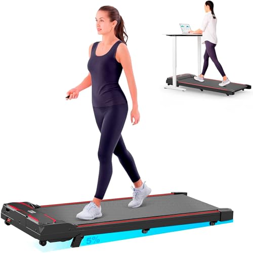 Walking Pad with 5% Incline, 3 In 1 Under Desk Treadmill for Home and Office, Portable Treadmill with LED Display, Remote Control,Installation Free (Red)