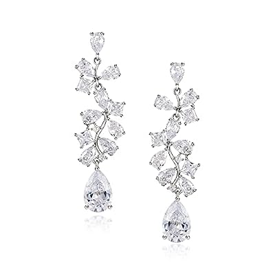 SWEETV Wedding Earrings for Brides, Cubic Zirconia Teardrop Dangle Bridal Earrings for Wedding, Bridesmaid Prom Earrings for Women