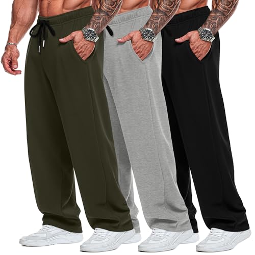 Pantalon de survêtement homme athlétique et ample lot de 3 bas ouvert coupe droite confortable