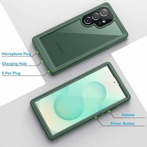 Image of Lanhiem for Samsung Galaxy S25 Ultra Case, IP68 Waterproof Dustproof, Built-in Screen Protector, Rugged Full Body Shockproof Protective Cover for Galaxy S25 Ultra 5G 6.9 Inch, Green