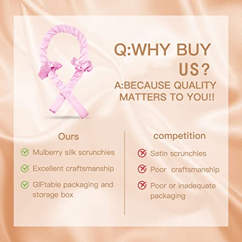 No Heat Curling Headband, No Heat Curlers For Long Hair, Curling Rod Headband To Sleep In With 2 Hair Ties And 1 Hair Clip, Soft Silk Hair Styling Tools Kit (Pink) #TOP3