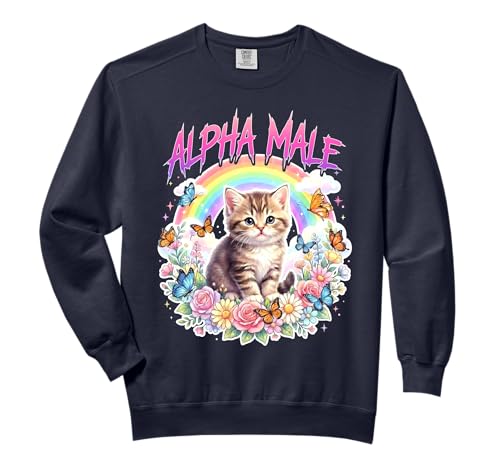 Alpha Male Funny Cat Kitten Rainbow Floral Gift Women Girls Comfort Colors Adult Sweatshirt