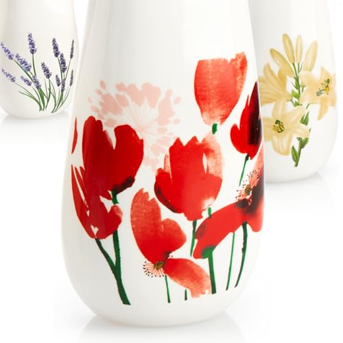 COM-FOUR® 3x Luftbefeuchter Heizung - Heizkörper Luftbefeuchter in weiß - Heizung Wasserverdunster aus Keramik mit verschiedenen Blumenmotiven (3 Stück - Sommerblüten)