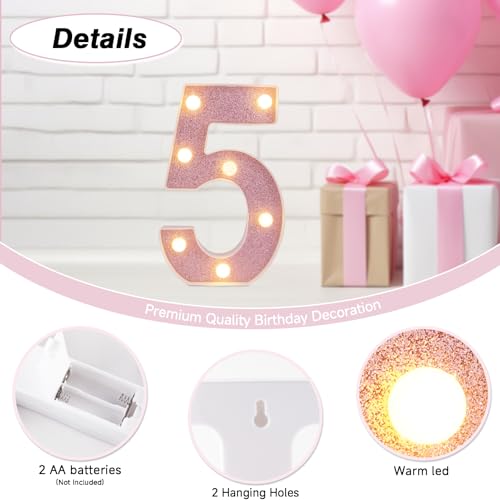 Image of LED Marquee Numbers, Small Light Up Numbers for Party, 8.58 Inch Battery Powered Lighted Number for Birthday, Night Light, Table or Home Decor (Pink Glitter, Number 5)