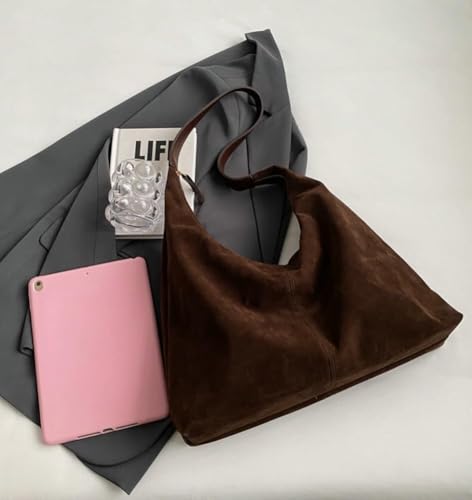 Image of Trendy Suede Crescent Shoulder Bag Women Tote Bag Satchels Crossbody Purse Top-handle Travel College Work Tote Handbag