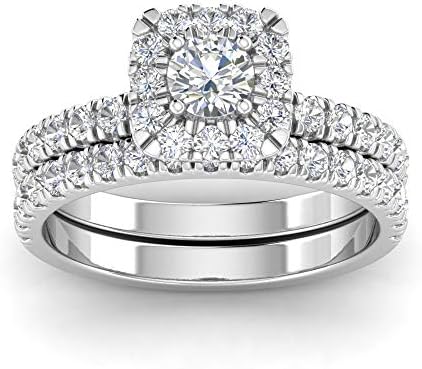 IGI Certified 1.50 Carat TW Diamond Halo Engagement Ring Bridal Sets For Women&#39;s in 10k White Gold (G-H, I2-I3)