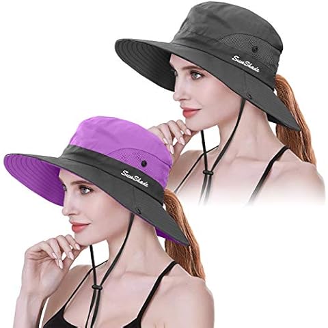 IYEBRAO 2 Stück Pferdeschwanz Sonnenhut Damen-UV Schutz Breite Krempe Sommerhut Cover