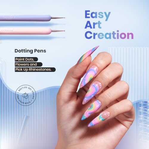 Image of Beetles Gel Polish Nail Art Brushes, 6 Pcs Fingernail Art Design Pens, Wood Alloy Handle, Dotting Pen Clean Up Liner French Nail Brush Set, DIY Manicure Tools Gift for Women