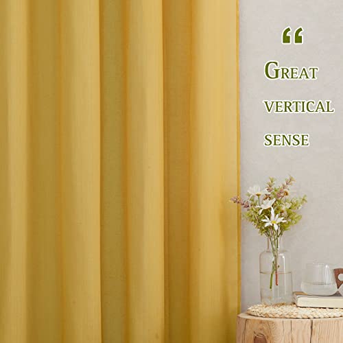 NICETOWN Citrine Linen Curtains 108 inches Long, Grommet Decorative Semi Sheer Gold Curtains Linen Blend Window Drapes Privacy with Light Filtering for Living Room, W52 x L108, 2 Panels