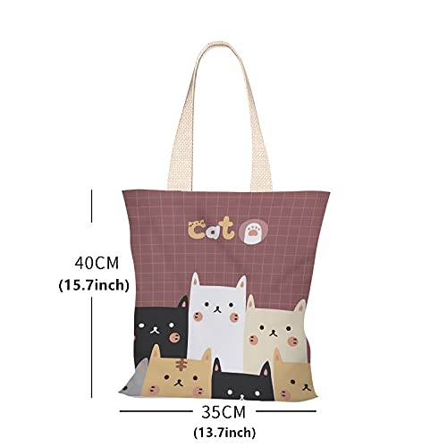 Image of Women's Canvas Cat Print Shoulder Bag - Cat Graphic Hobo Crossbody Handbag