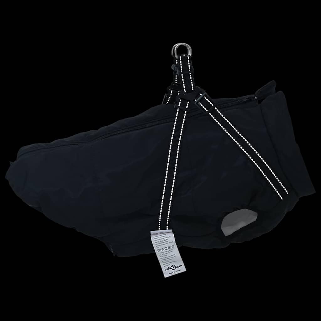 Hundemantel mit verstellbarem Geschirr wasserdicht schwarz L52 reflektierend mit Fleece, Outdoor Wintermantel für Spaziergang, Winddicht und warm, komfortabel und sicher bei Regen Herbst