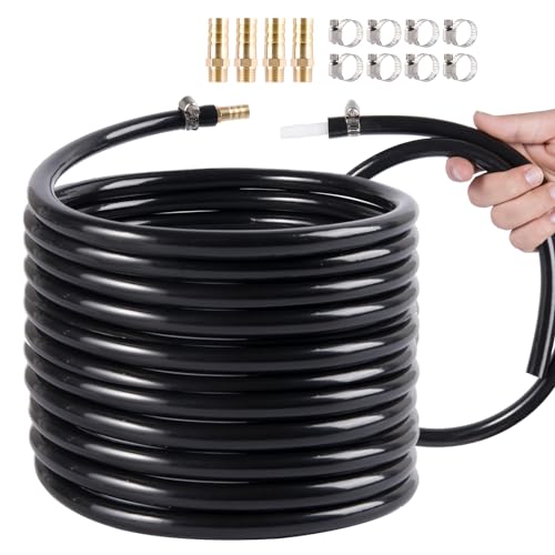 Self Sinking Aeration Hose,3/8 inch 66Ft Weighted Pond Aerator Tubing with 8 Stainless Steel Hose Clamps and 4 Copper Menders used for Pond Aeration Kit Hoses (66FT)