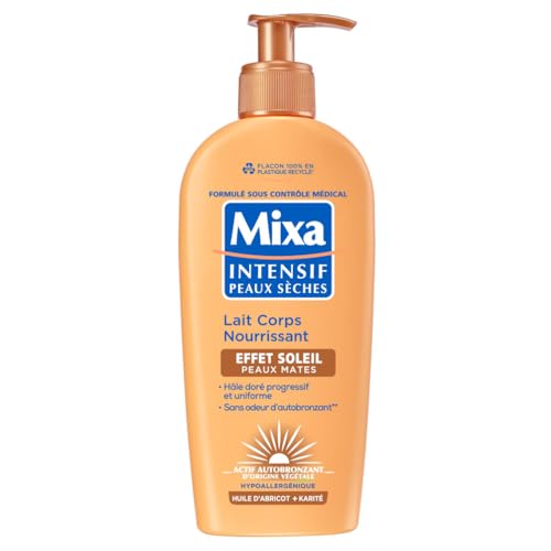Mixa Intensif Peaux Sèches – Lait Corps Nourrissant Effet Soleil – Autobronzant – Hâle Doré Naturel Progressif et Uniforme – Peaux Mates – Hypoallergénique – 250ml