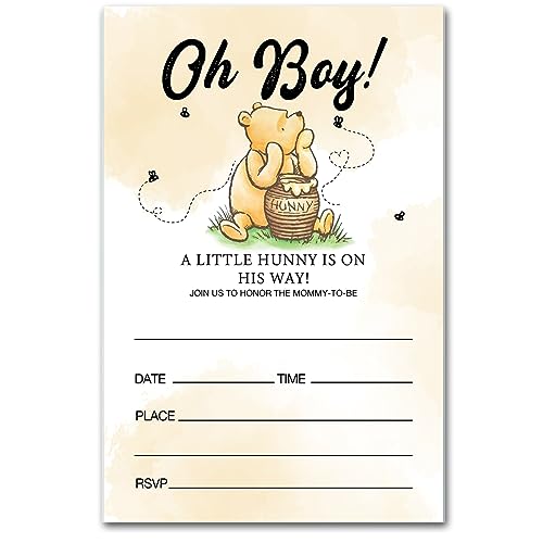 brayqu Winnie the Pooh Oh Boy Baby Shower Party Invitations Pooh Bear Baby Shower Party Invites Baby Boy (20 Cards with Envelopes)