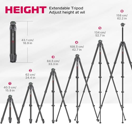 Image of ULANZI Zero F38 Professional Camera Tripod, 62.6 inch Lightweight Carbon Fiber Camera Tripod with Quick Release 1 /4 inch Screw & 360 Ballhead, for Most Cameras /DSLR /Projector, Weight 2.4lbs, Maxload 39.6lbs