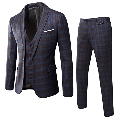 Image of WULFUL Men's Slim Fit Suit One Button 3-Piece Blazer Dress Business Wedding Party Jacket Vest & Pant