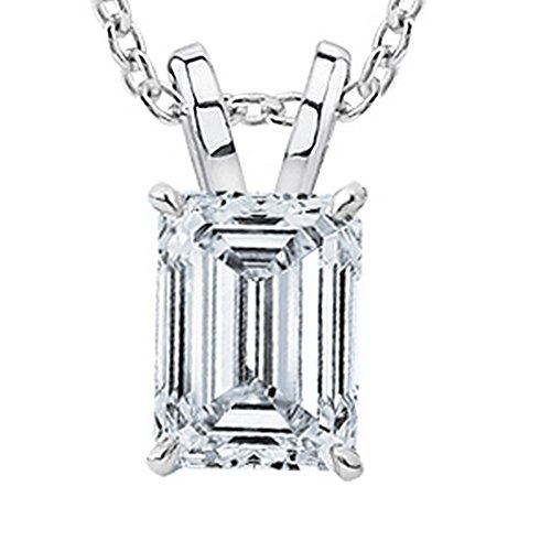 3/4 Carat 14K White Gold GIA Certified Emerald Cut Diamond Pendant Necklace Luxury Collection (D-E Color, VS1-VS2 Clarity) - 0.75 Ct 20 in gold chain