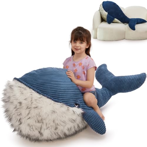 MorisMos Giant Blue Whale Stuffed Animal Plush Pillow, Huge 43.3' Plush Whale Toy for Kid/Adult, 4ft Large Stuffed Animal Ocean/Sea Toy Gift for...