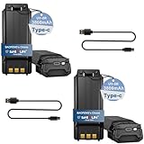 UV-5R Battery Extended USB-C Charger 3800mAh BL-5 for Walikie Talkie BF-F8HP UV-5X3 RD-5R UV-5RTP UV5R Type-c (BL-5L for UV-5R Series Radios) (2packs Battery+2 Cables)