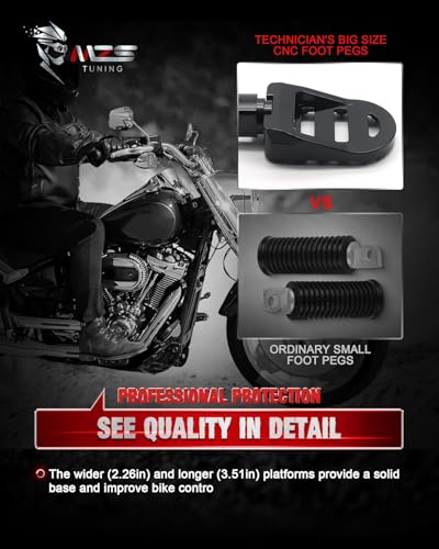 Image of MZS Motorcycle Foot Pegs, Rear Adjustable Footpegs MX Serrated Wide Pedal Compatible with Softail Breakout Deluxe Fat Bob Fat Boy Heritage Low Rider Slim Street Bob Sport Glide 2018-2025