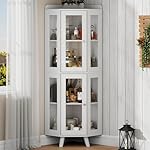 Loomie Tall Corner Cabinet with Glass Doors, Modern Storage Cabinet with Adjustable Shelves & Top Guard Rail, Home Space Saver for Bathroom, Living Room, Kitchen, Laundry Room, White - Image 3